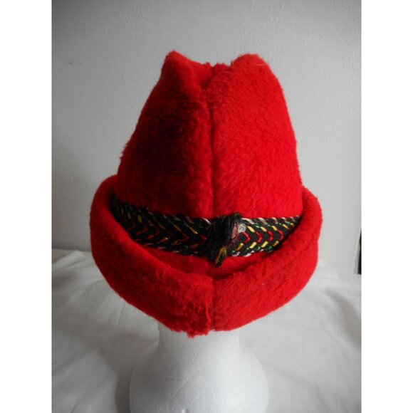 Vintage Bright red Tyrolean / alpine Fedora like style hat w/ ear flaps #1 - Picture 3 of 8